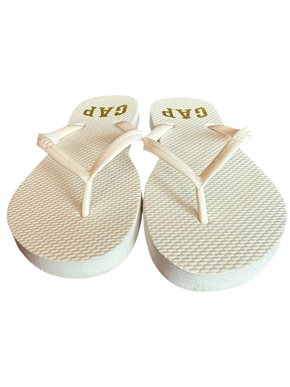GAP White Flip Flop Sandals Gold Logo - Picture 2 of 4